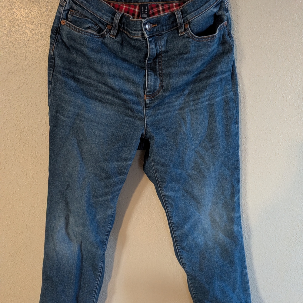Lands' End Denim with Red Plaid Interior